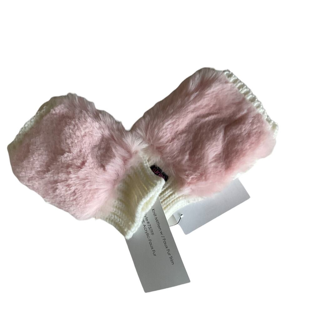 Surell Girls Knit‎ Mittens w/faux Fur Trim  OS *NWT